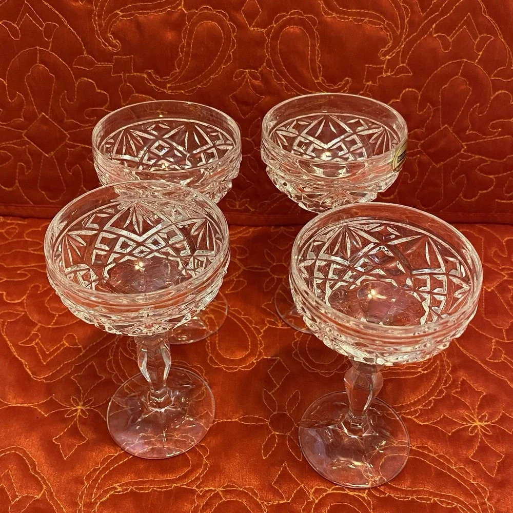 Four Sheffield 24% Lead‎ Crystal Champagne Toasting Glasses Made in Yugoslavia